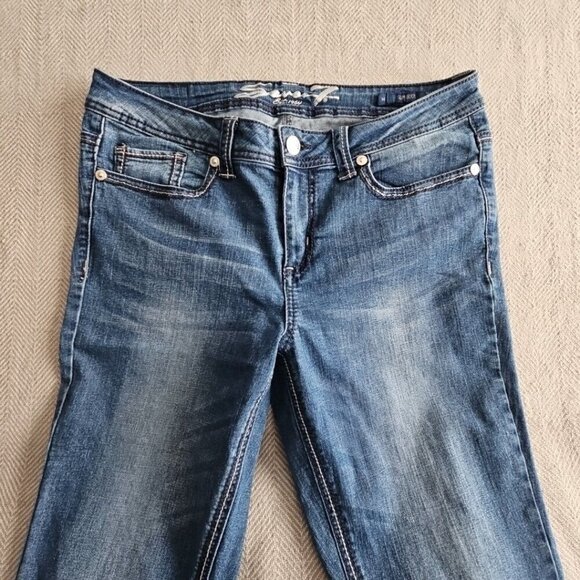 Seven7 Jeans Women's Size 14 (32x26) Blue Slim Boot Embroidered Pockets - Picture 10 of 16